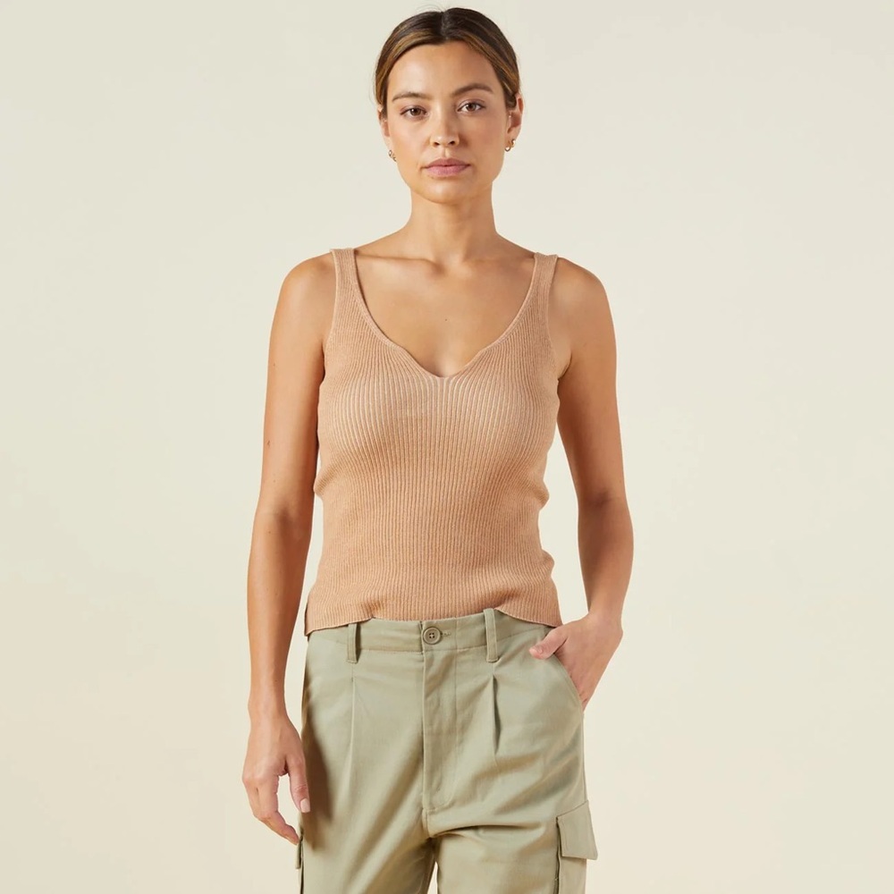 MONROW Sweater Rib Tank Women Doe Tan Size XS